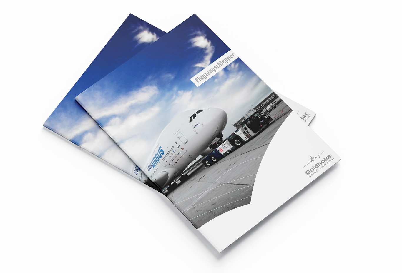 Auf dem Titelbild ist ein großes weißes Flugzeug auf einer Start- und Landebahn unter einem teilweise bewölkten Himmel abgebildet. Oben ist das Wort Fluggesellschaften und das Logo von Geithe & Ußner Hygienefachhandel zu sehen.